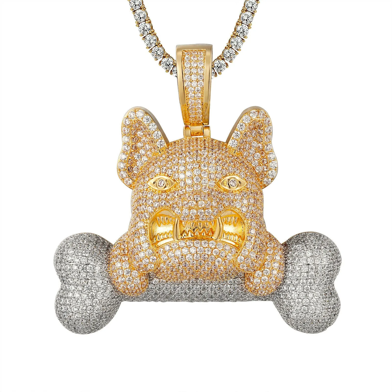 Custom Icy French Bulldog With Bone  Simulated Diamond With Chain