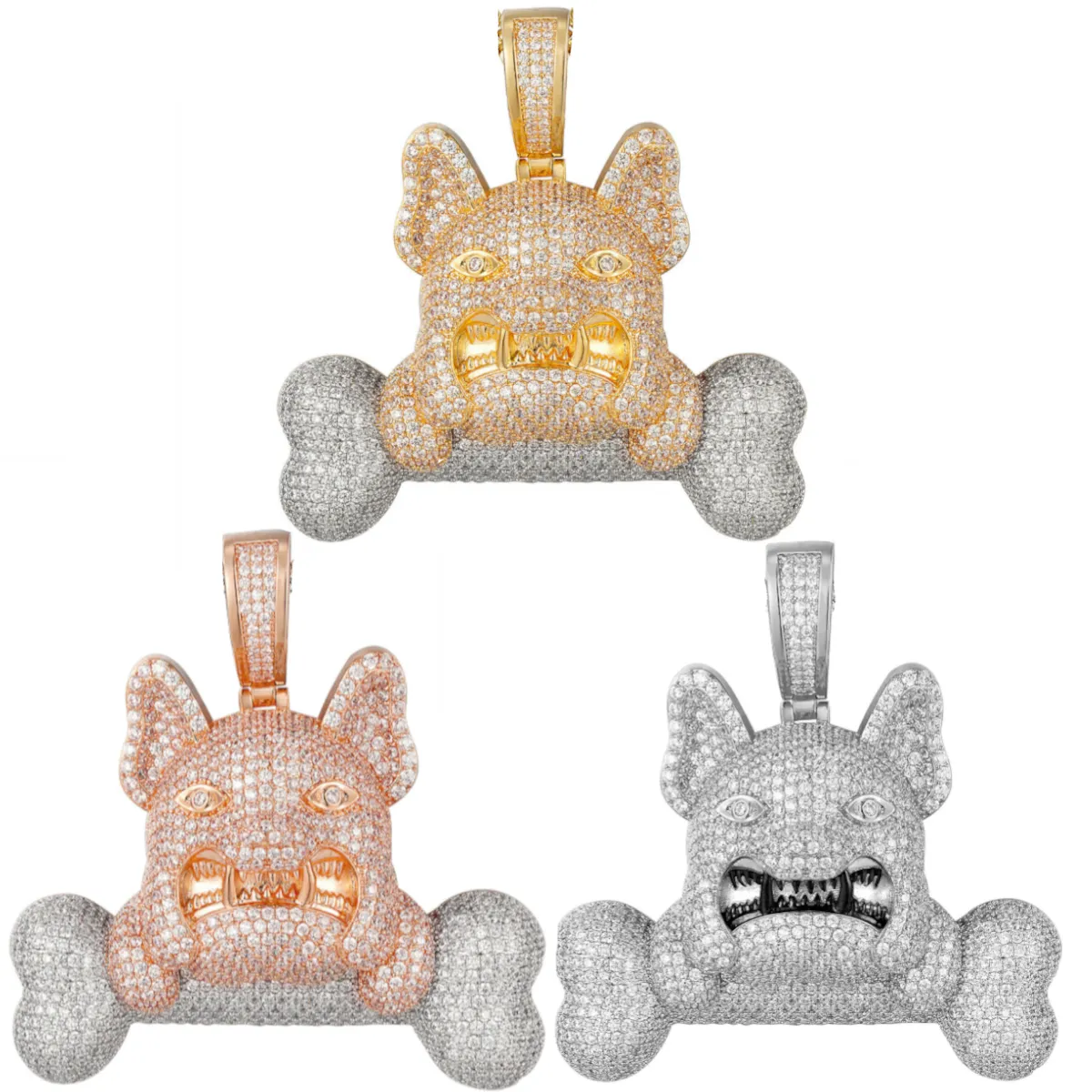 Custom Icy French Bulldog With Bone  Simulated Diamond With Chain