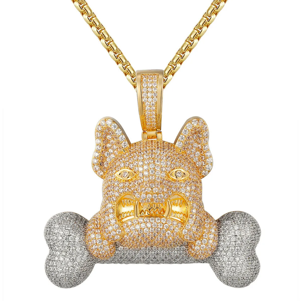 Custom Icy French Bulldog With Bone  Simulated Diamond With Chain