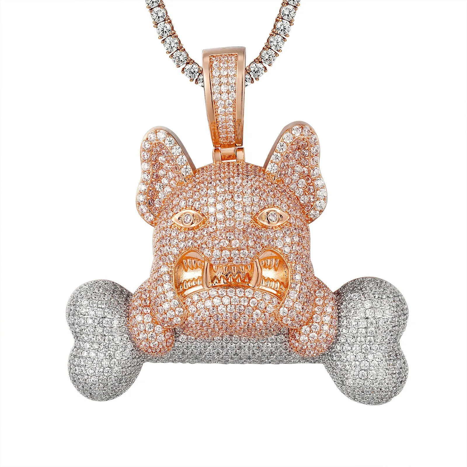 Custom Icy French Bulldog With Bone  Simulated Diamond With Chain