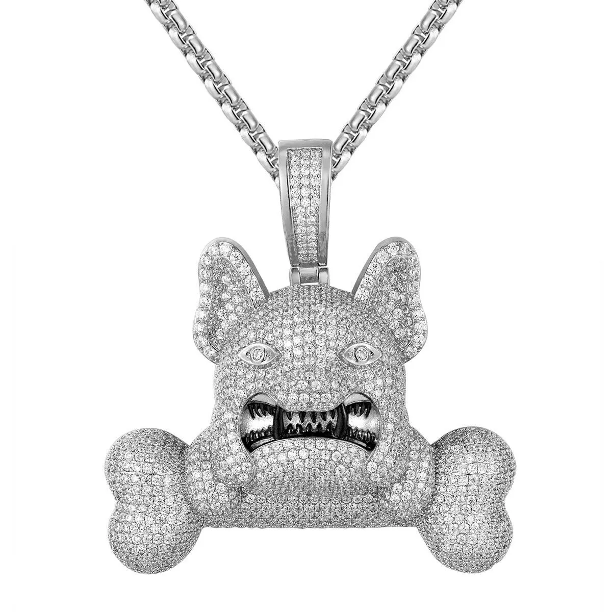 Custom Icy French Bulldog With Bone  Simulated Diamond With Chain