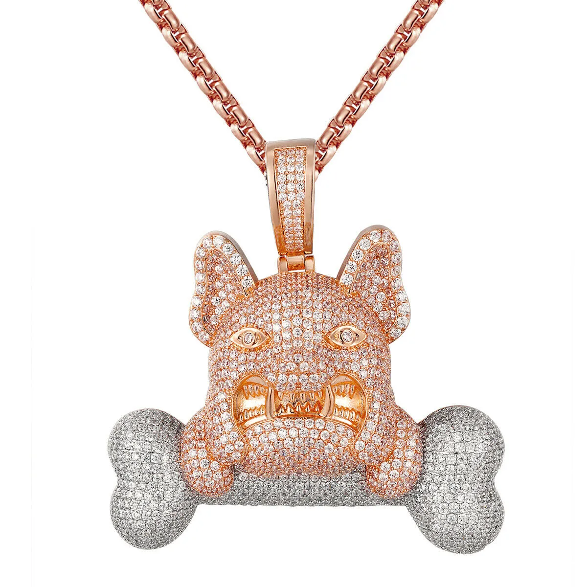 Custom Icy French Bulldog With Bone  Simulated Diamond With Chain
