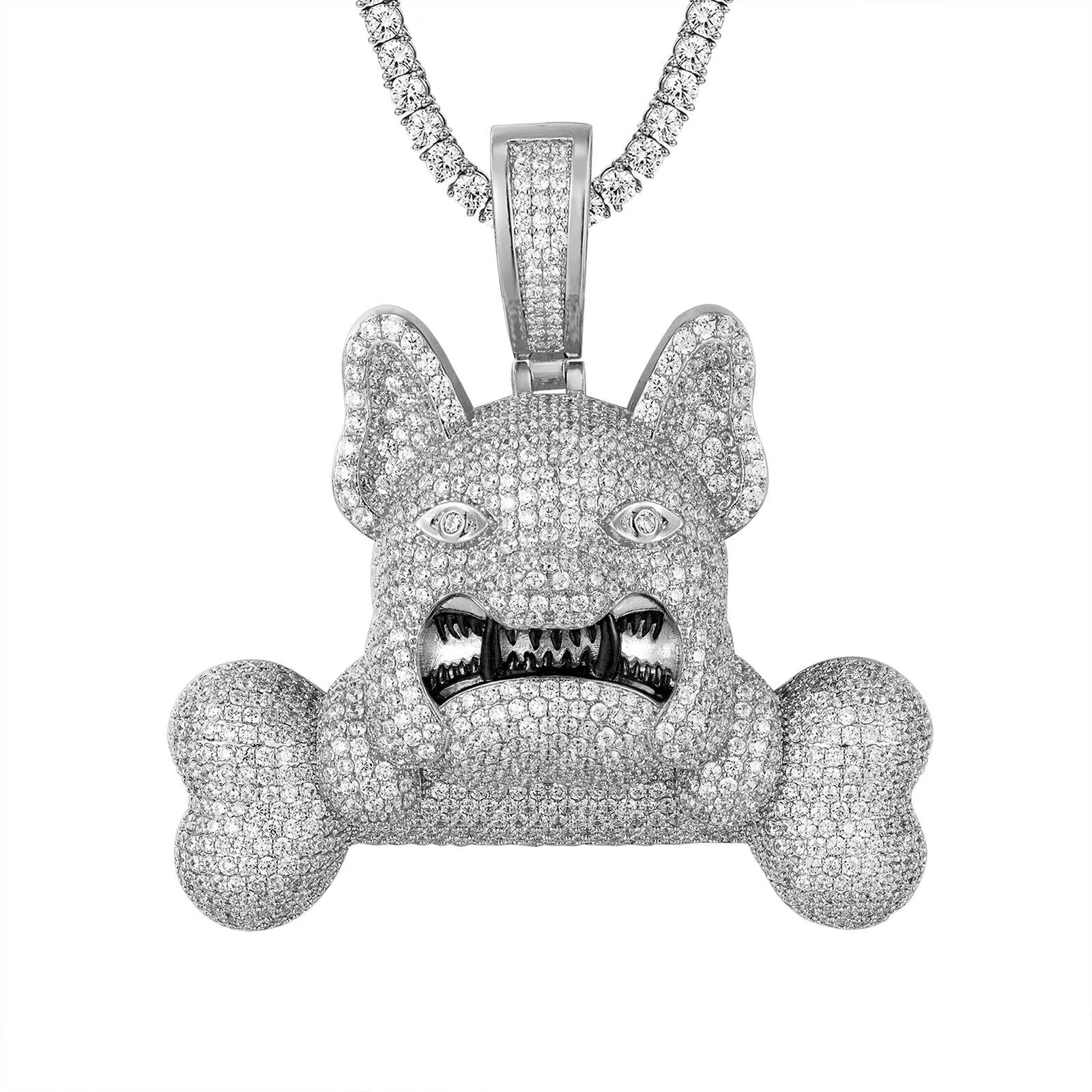 Custom Icy French Bulldog With Bone  Simulated Diamond With Chain