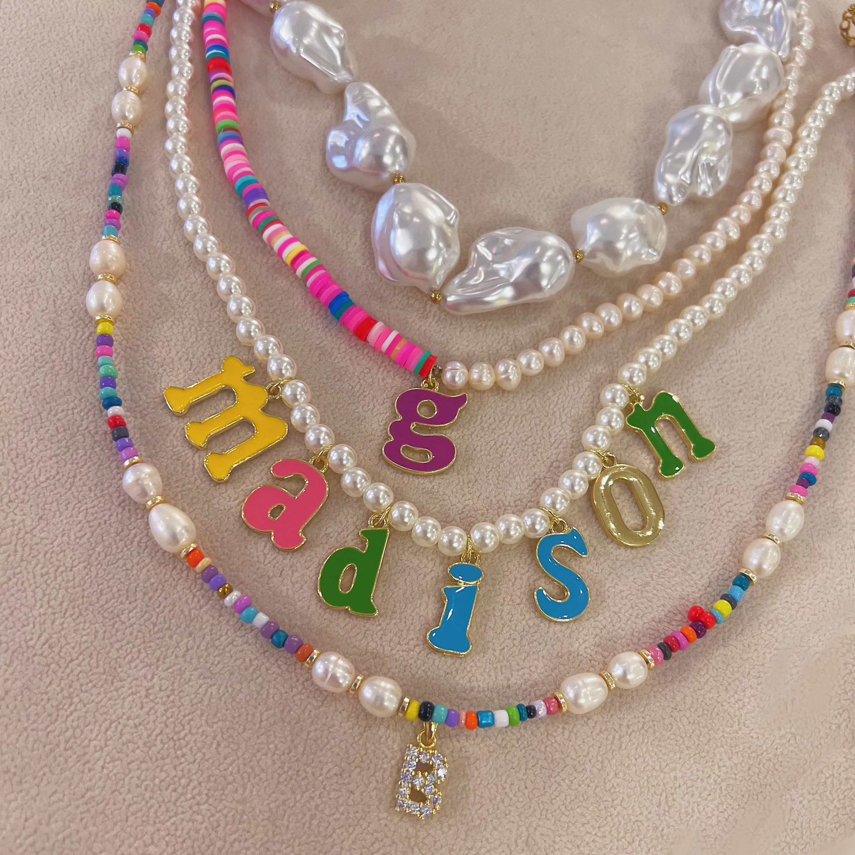 CUSTOM INITIAL PEARL & COLOR BEADED necklace