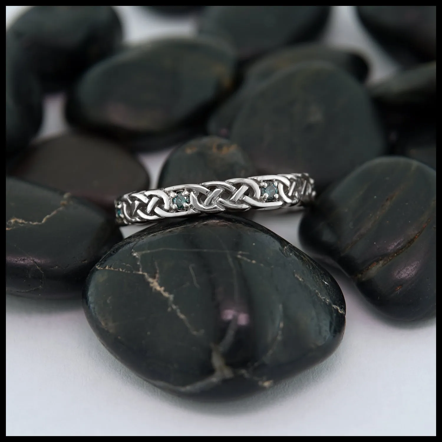 Custom Josephine's Knot Ring with Blue Diamonds in 14K Gold