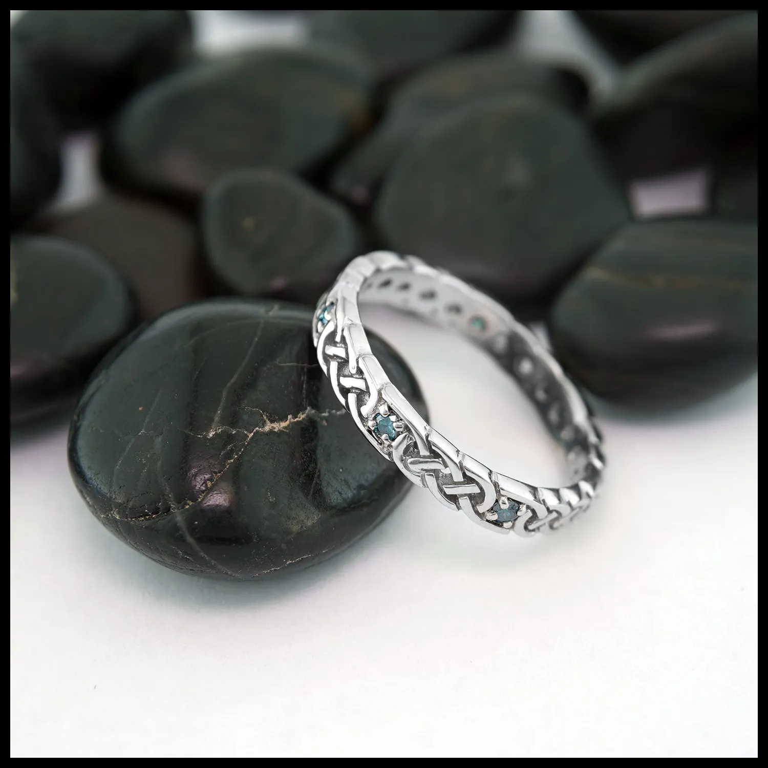 Custom Josephine's Knot Ring with Blue Diamonds in 14K Gold