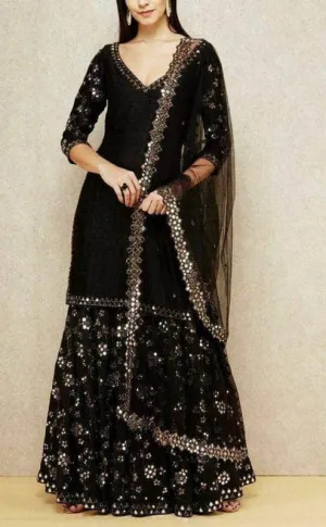 Cutest Black Pure Georgette Sharara Suit