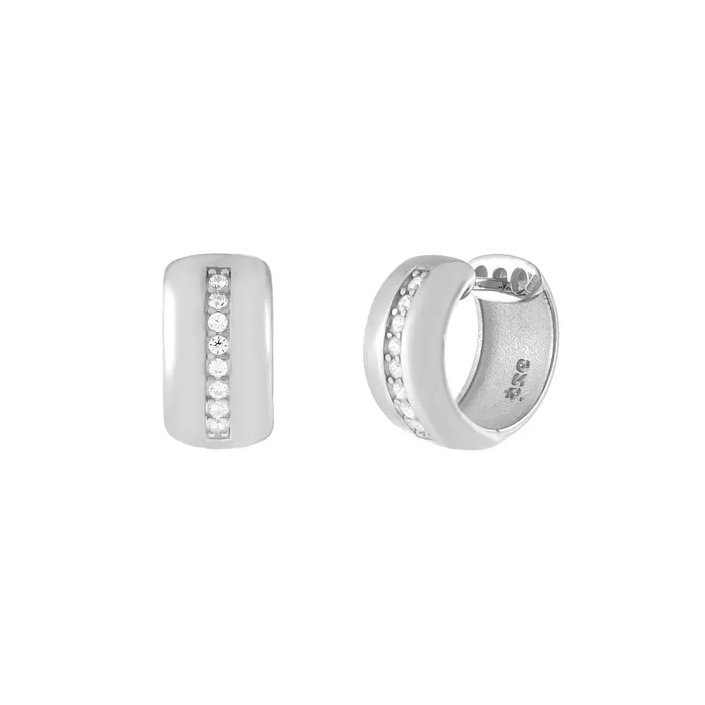 CZ X Solid Wide Huggie Earring