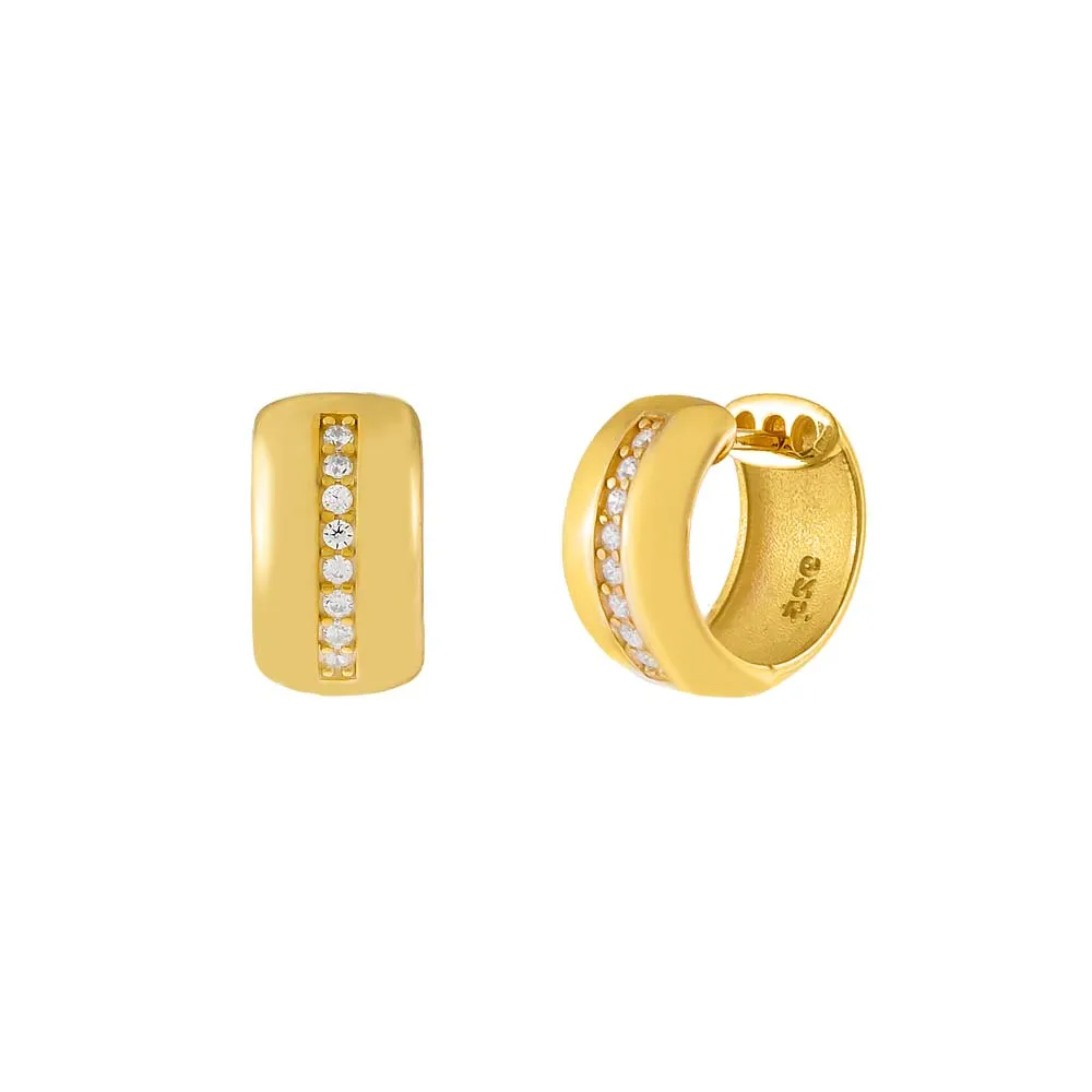 CZ X Solid Wide Huggie Earring