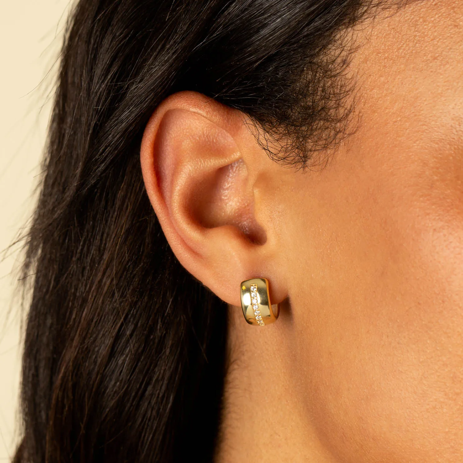 CZ X Solid Wide Huggie Earring