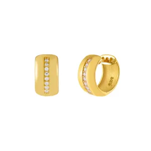 CZ X Solid Wide Huggie Earring