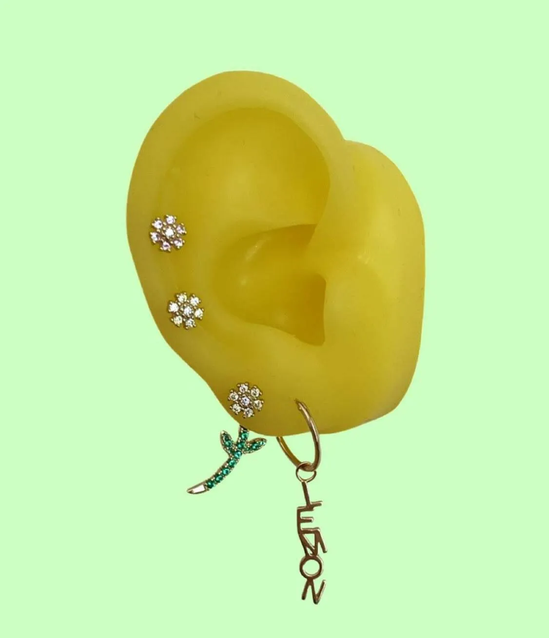 Daisy Stud Earrings & Green Leaf Ear Jacket