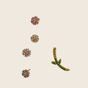 Daisy Stud Earrings & Green Leaf Ear Jacket
