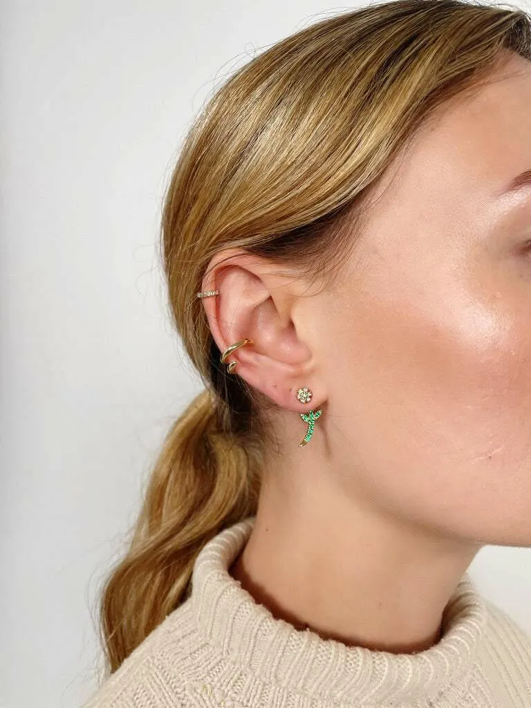 Daisy Stud Earrings & Green Leaf Ear Jacket