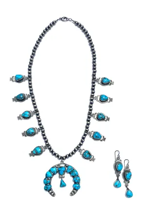 Danny Clark Egyptian Turquoise Thunderbird Squash Blossom Necklace (Set)