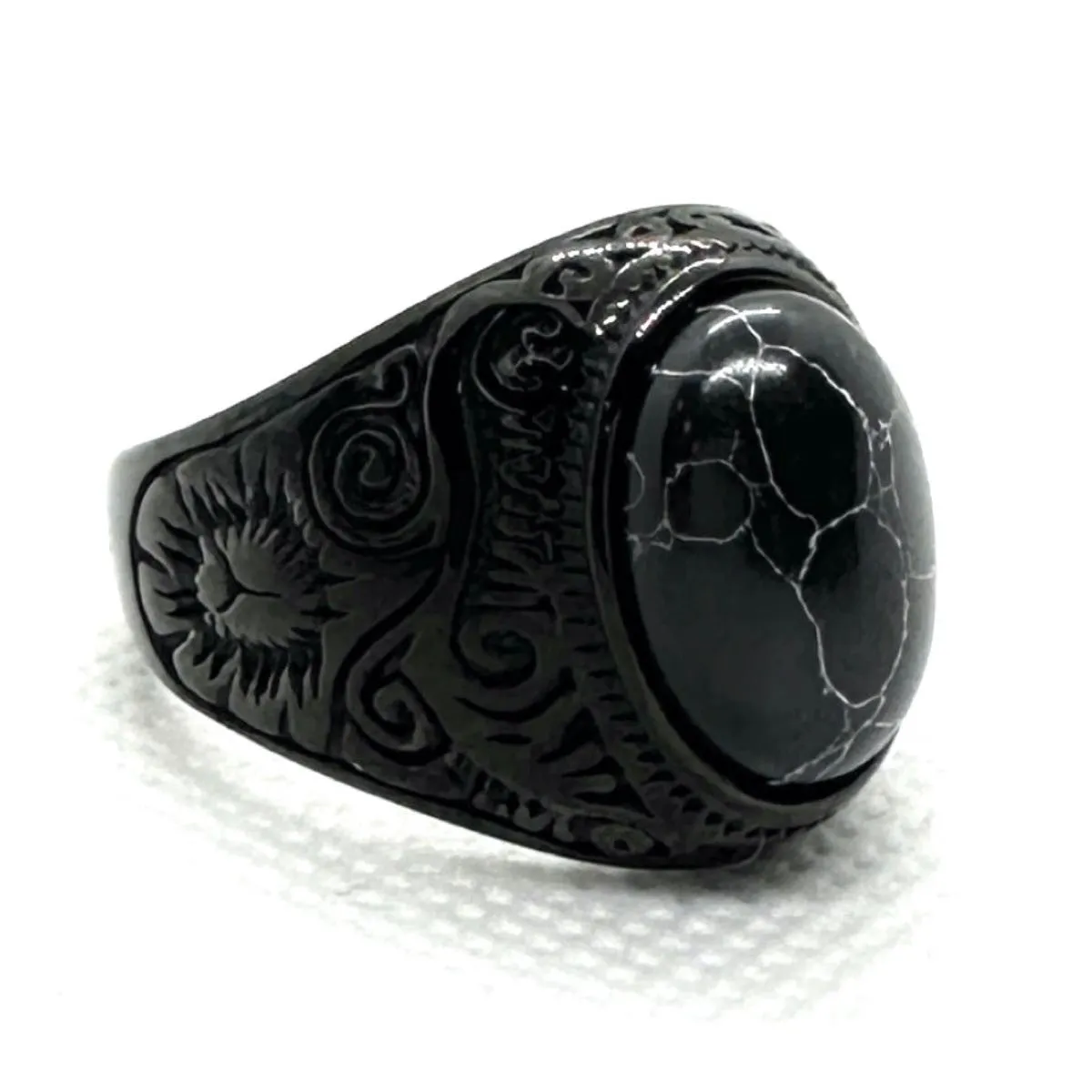 DarkHorse - Stainless Steel Black Turquoise Ring (#735Black)