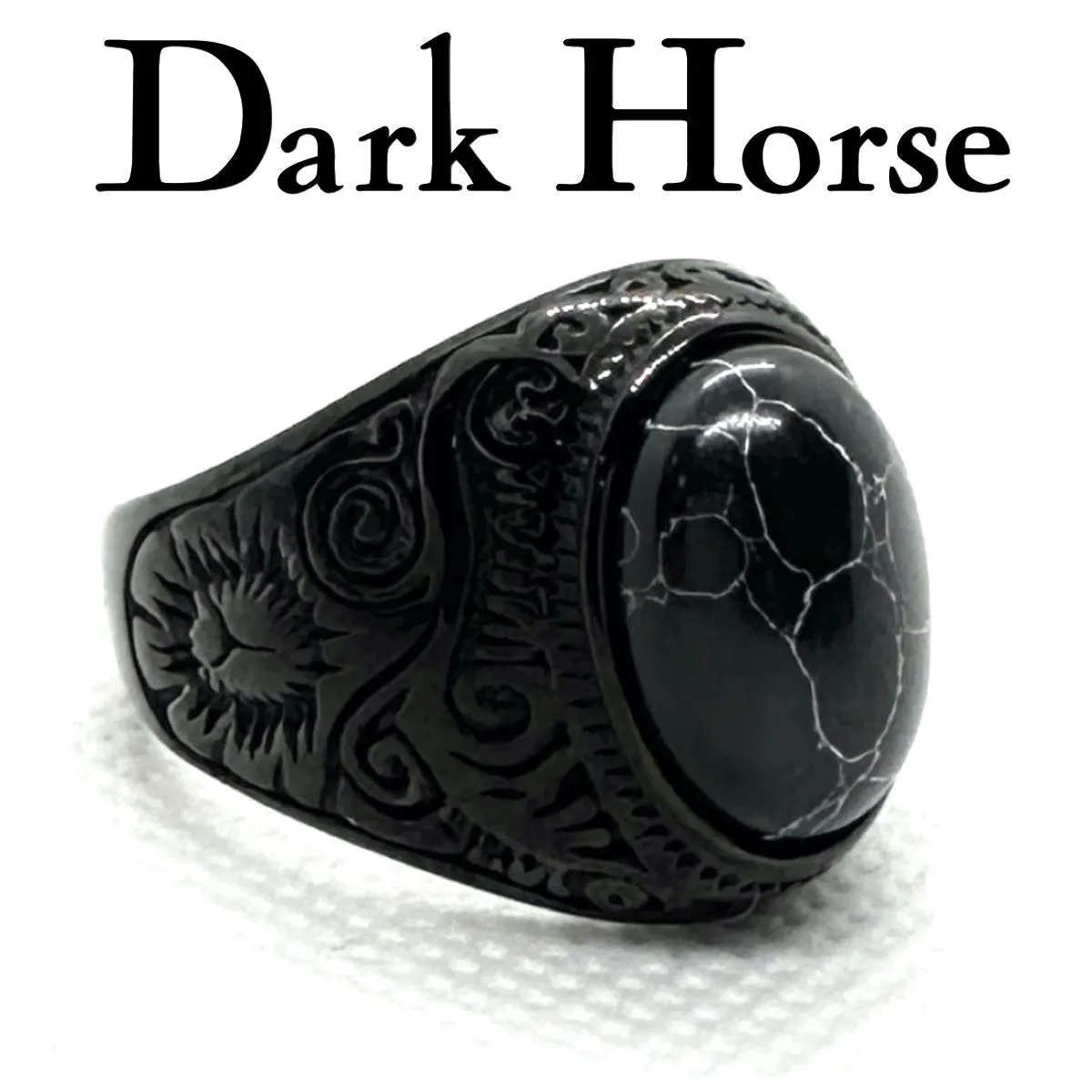 DarkHorse - Stainless Steel Black Turquoise Ring (#735Black)