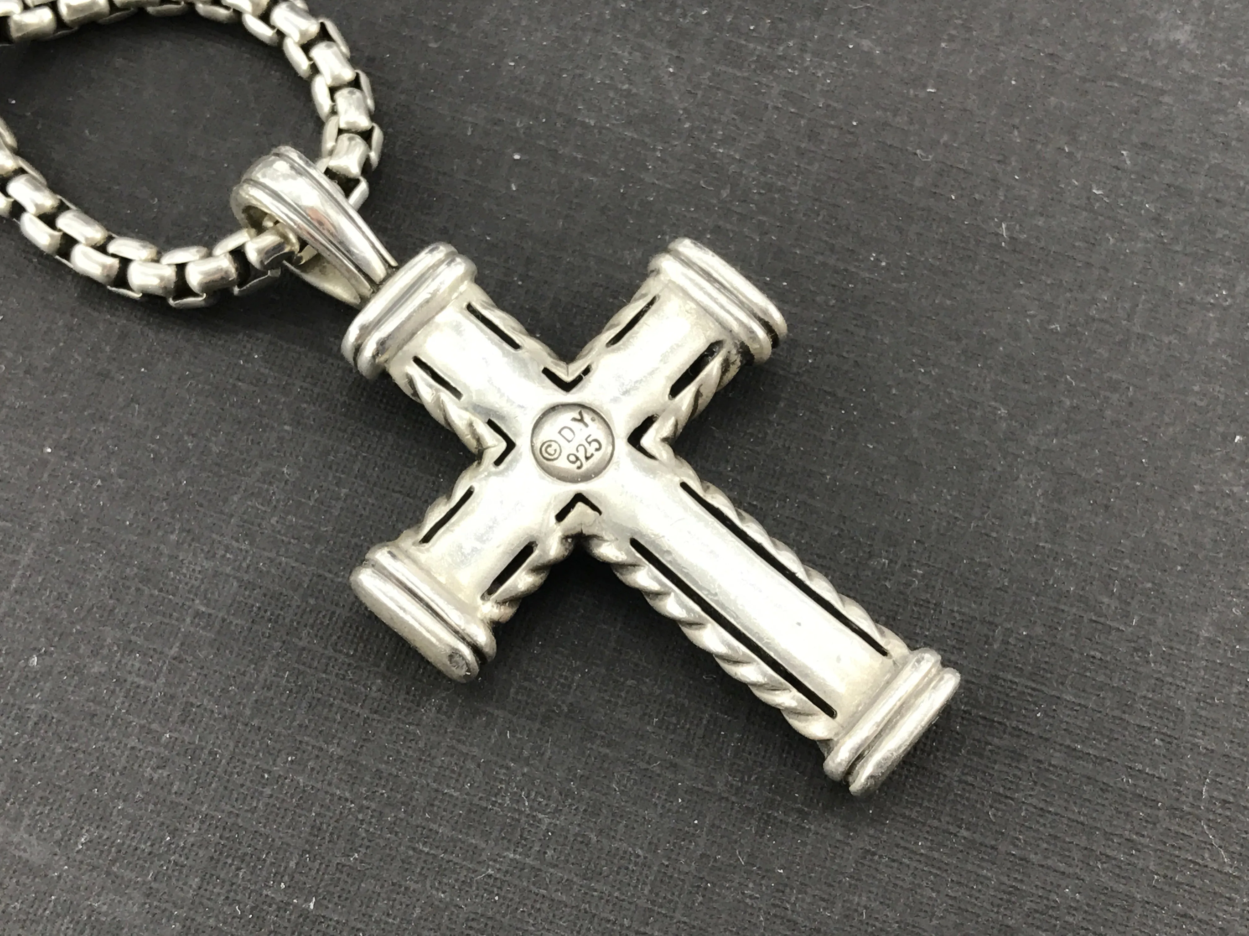 David Yurman Sterling Silver & Sapphire Cable Cross w/ Chain