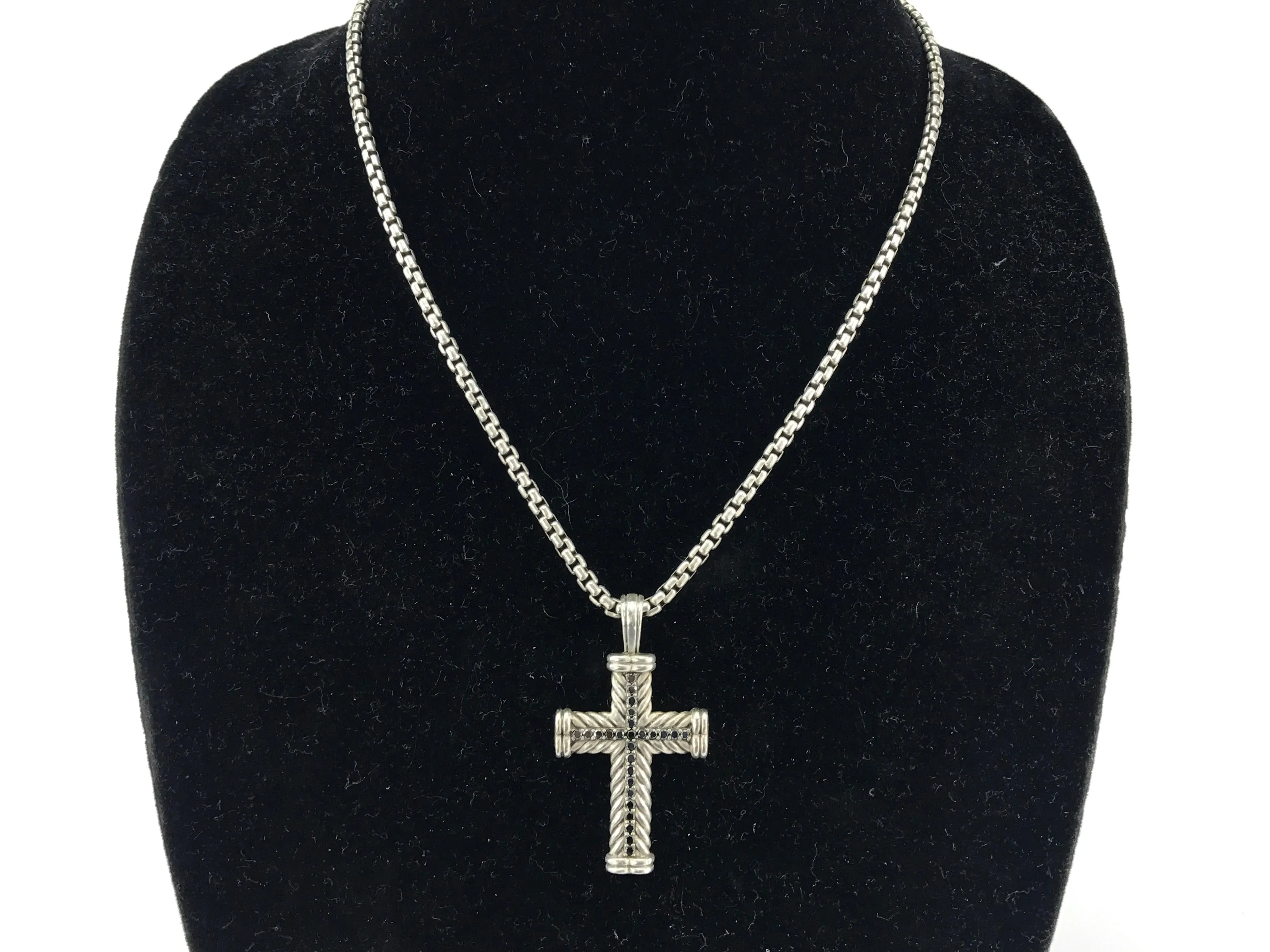 David Yurman Sterling Silver & Sapphire Cable Cross w/ Chain
