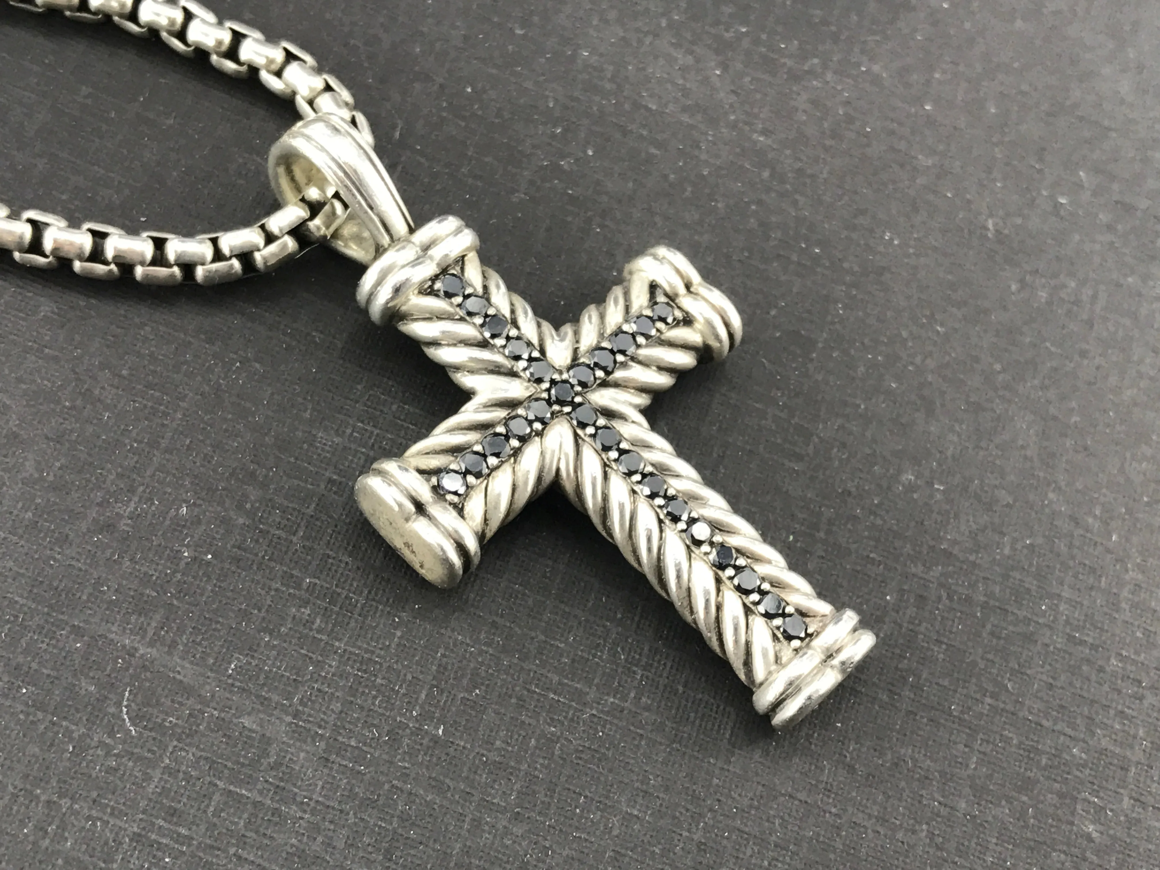 David Yurman Sterling Silver & Sapphire Cable Cross w/ Chain