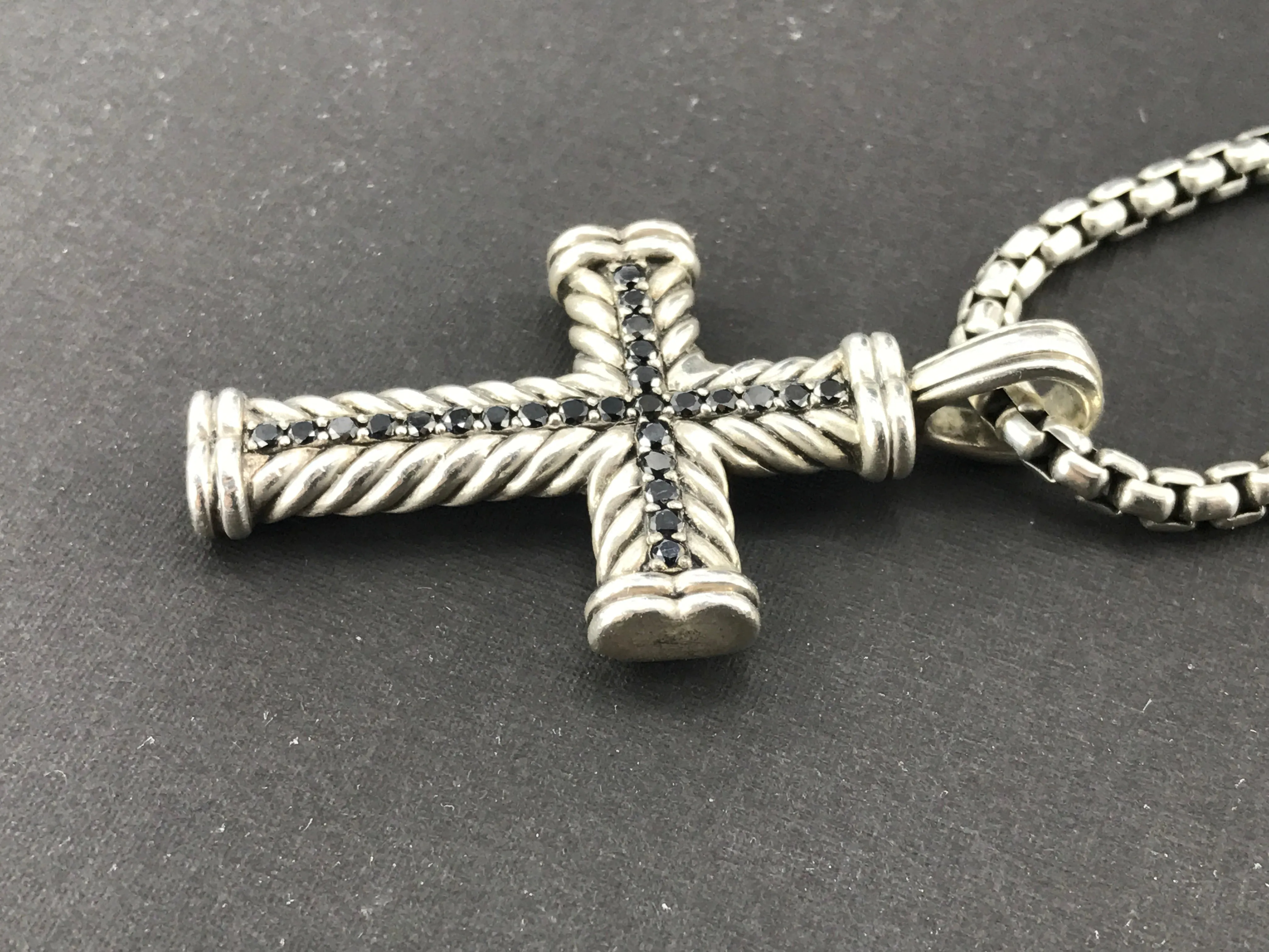 David Yurman Sterling Silver & Sapphire Cable Cross w/ Chain