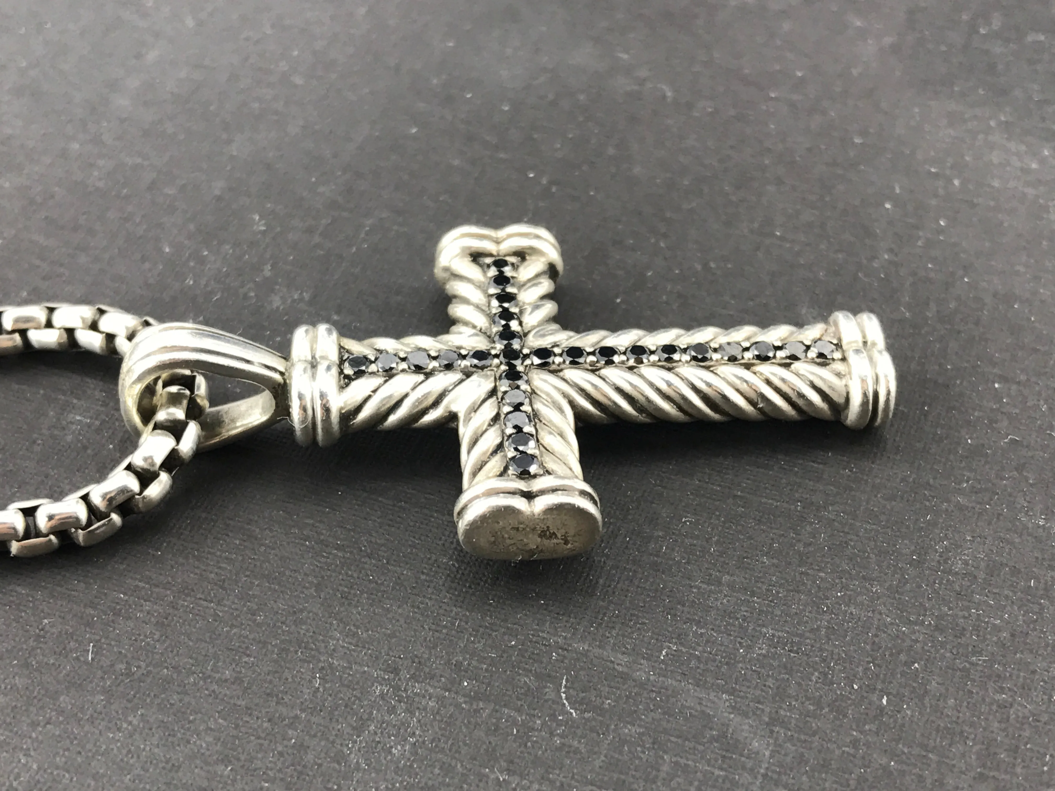David Yurman Sterling Silver & Sapphire Cable Cross w/ Chain