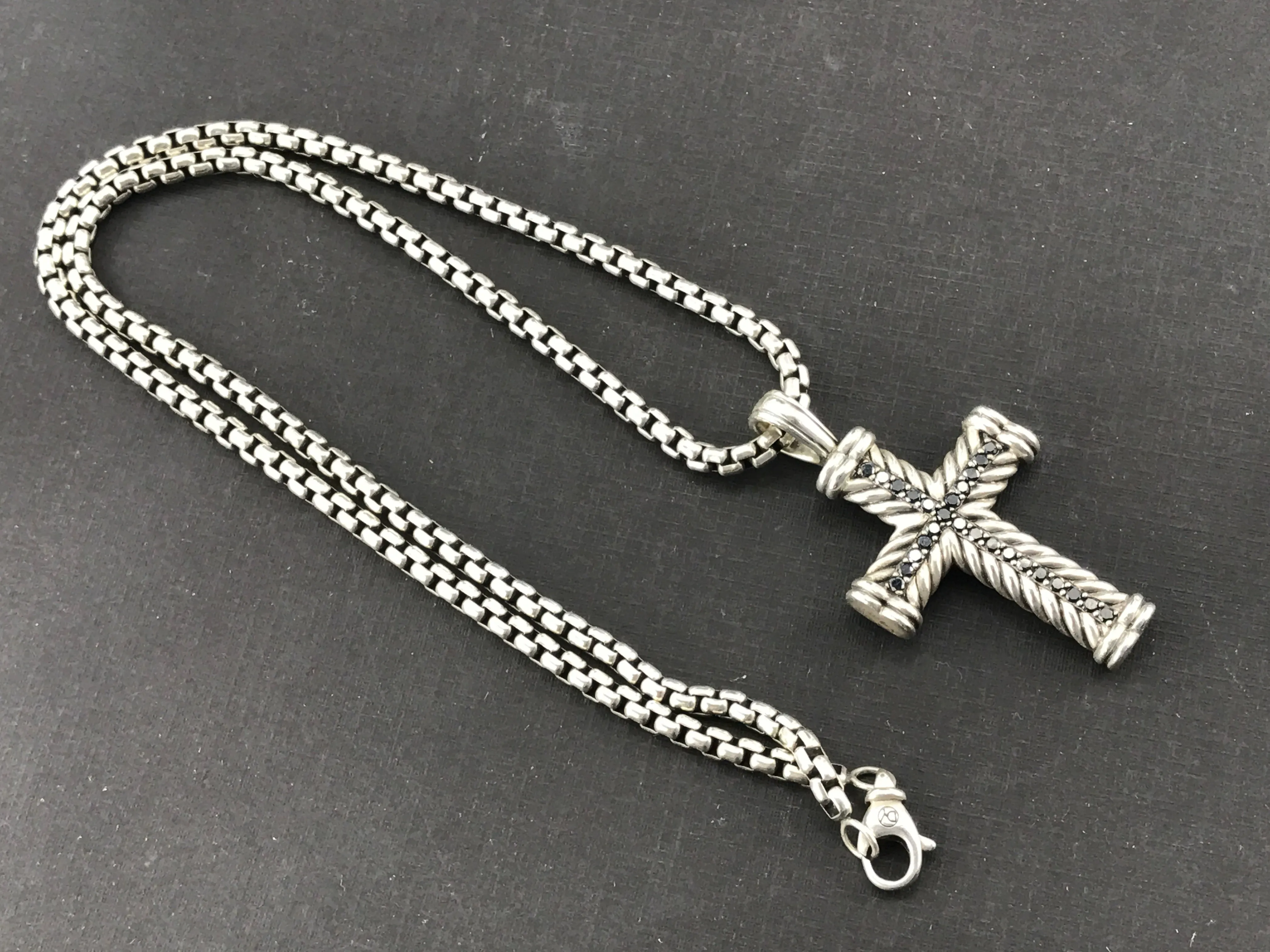 David Yurman Sterling Silver & Sapphire Cable Cross w/ Chain