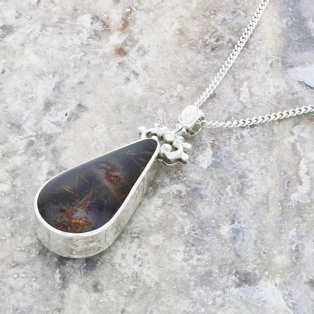 Derbyshire Blue John Large Teardrop Reversible Pendant and Chain