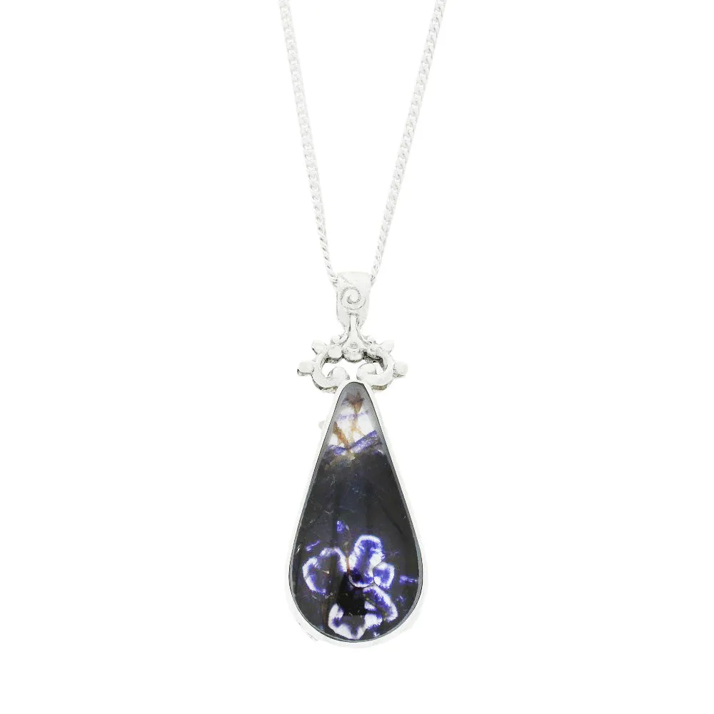 Derbyshire Blue John Large Teardrop Reversible Pendant and Chain