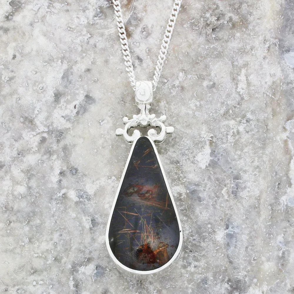 Derbyshire Blue John Large Teardrop Reversible Pendant and Chain