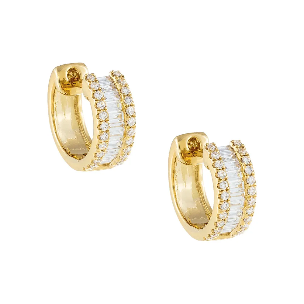 Diamond Baguette Huggie Earring 14K