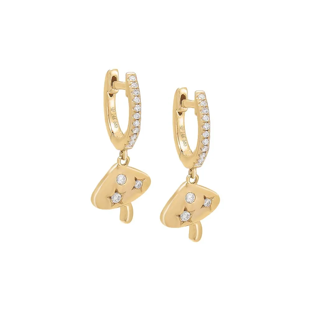 Diamond Dangling Mushroom Huggie 14K