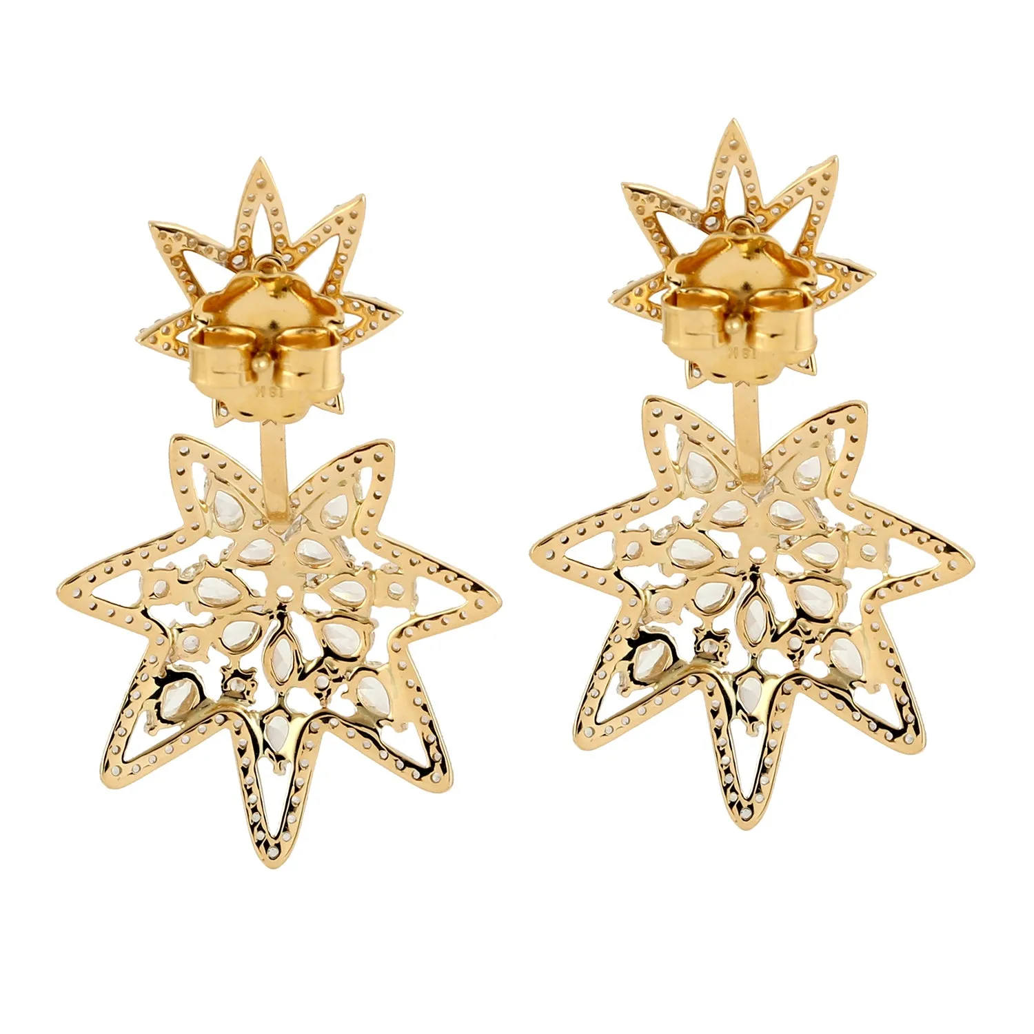 Diamond Ear Jacket Earrings 18K Yellow Gold Jewelry