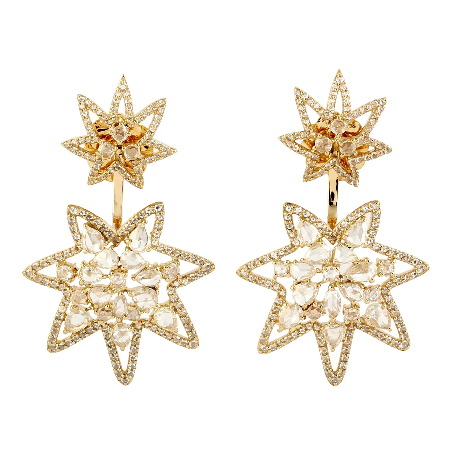 Diamond Ear Jacket Earrings 18K Yellow Gold Jewelry