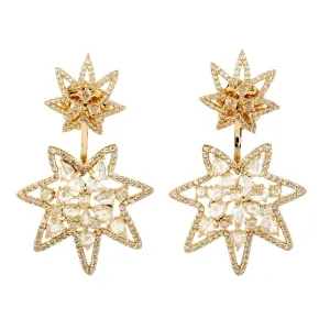 Diamond Ear Jacket Earrings 18K Yellow Gold Jewelry