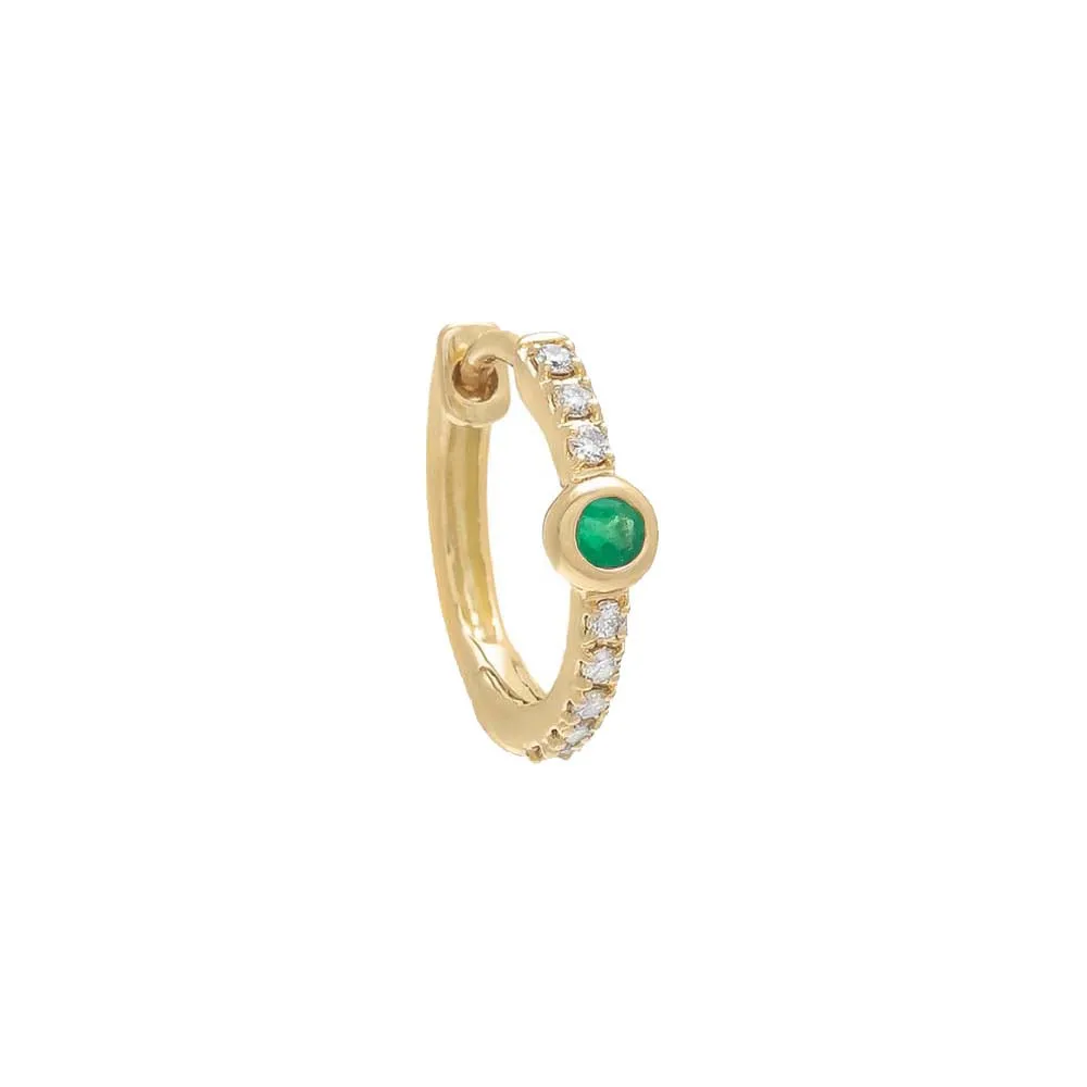 Diamond Gemstone Bezel Huggie Earring 14K
