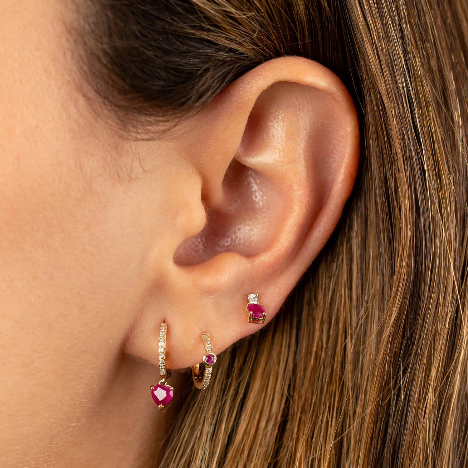 Diamond Gemstone Bezel Huggie Earring 14K