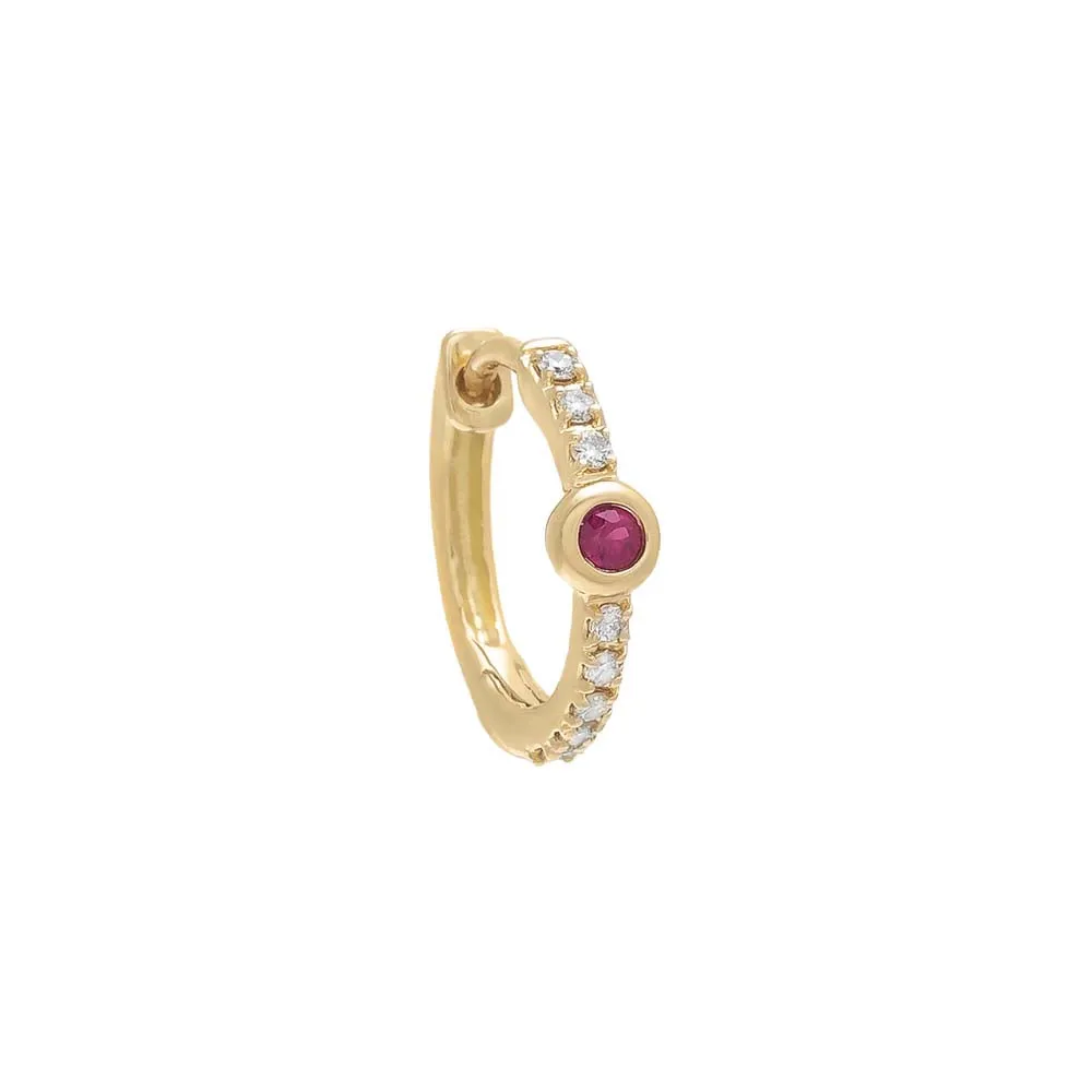 Diamond Gemstone Bezel Huggie Earring 14K