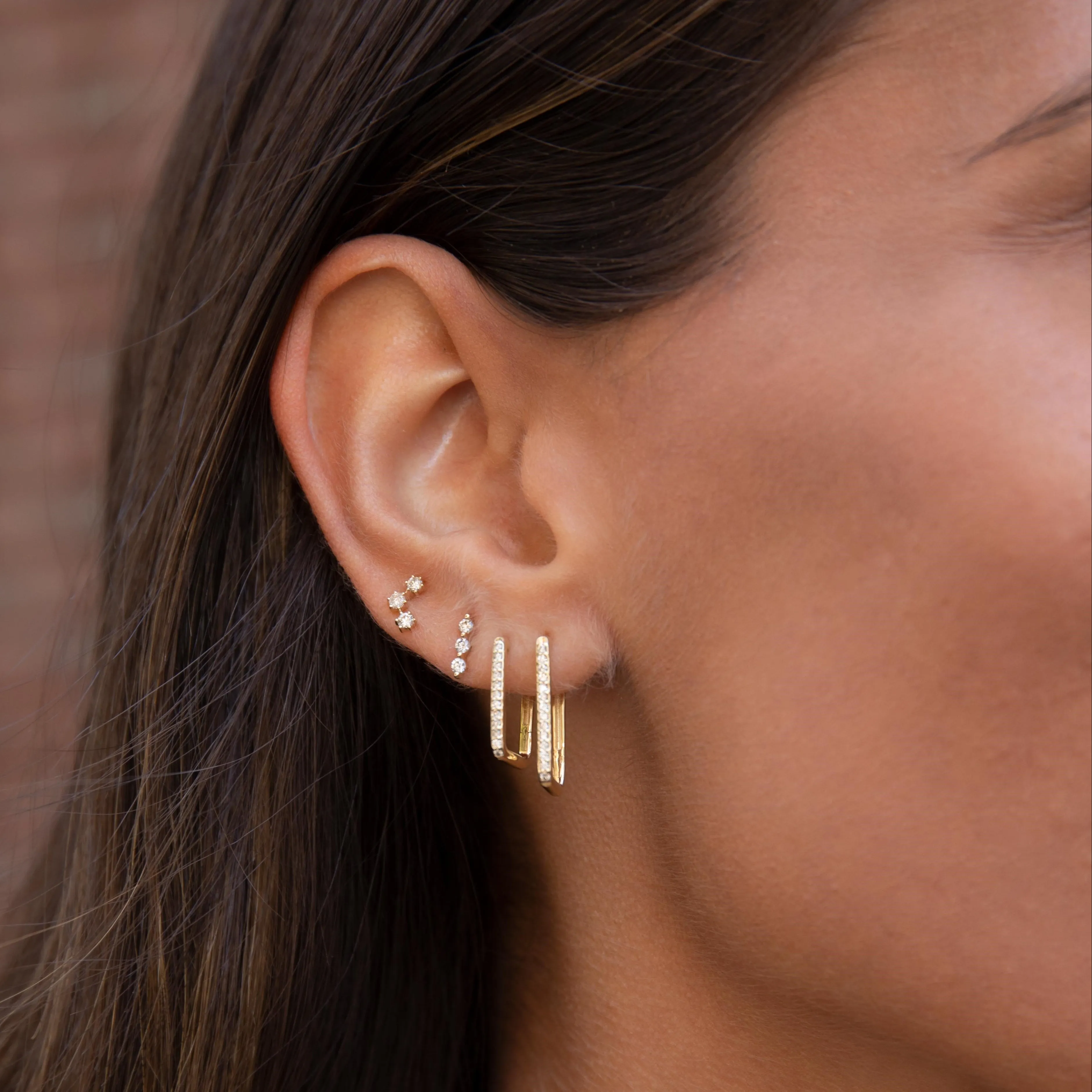 Diamond Pave U Shape Huggie Earring 14K