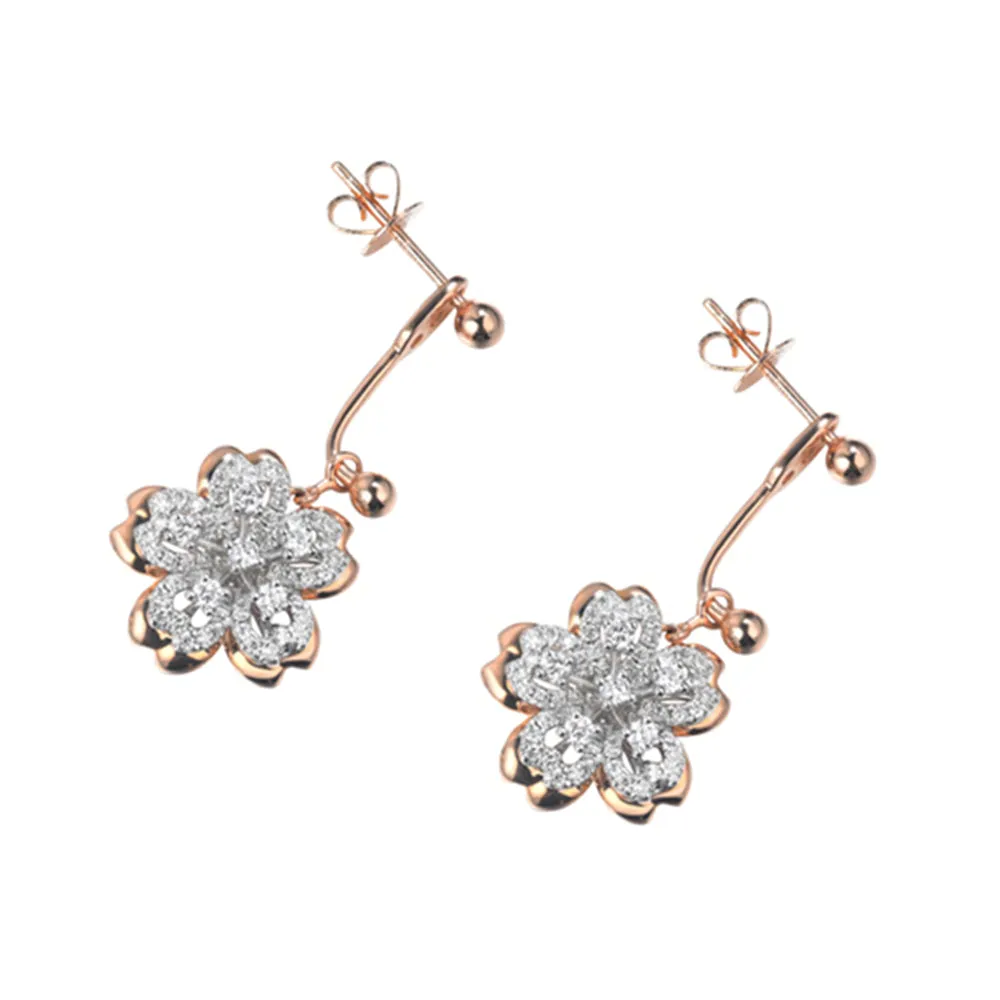 Diamond Sakura Flower Ear Jacket in Two Tone Gold