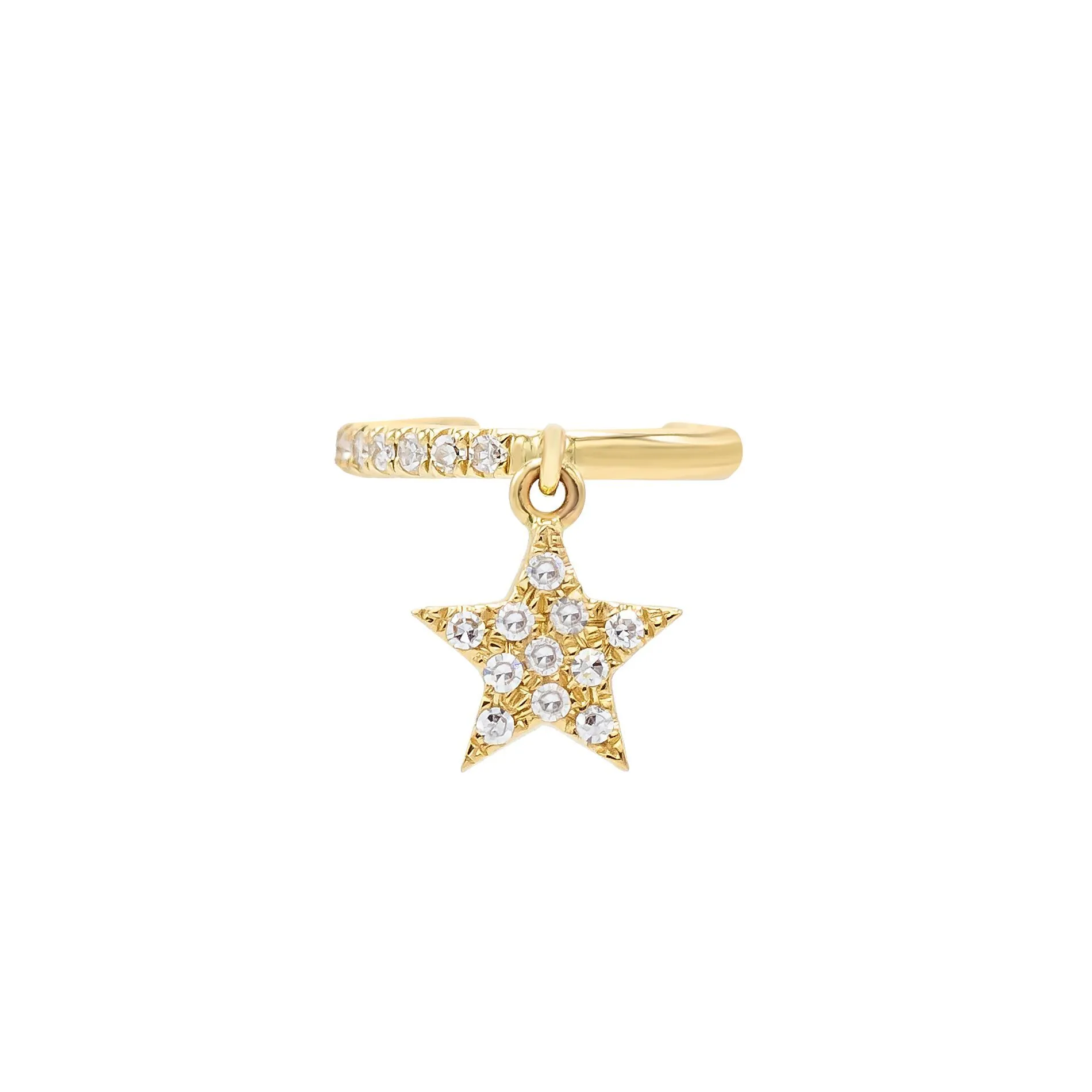 Diamond Star Dangle Ear Cuff 14K