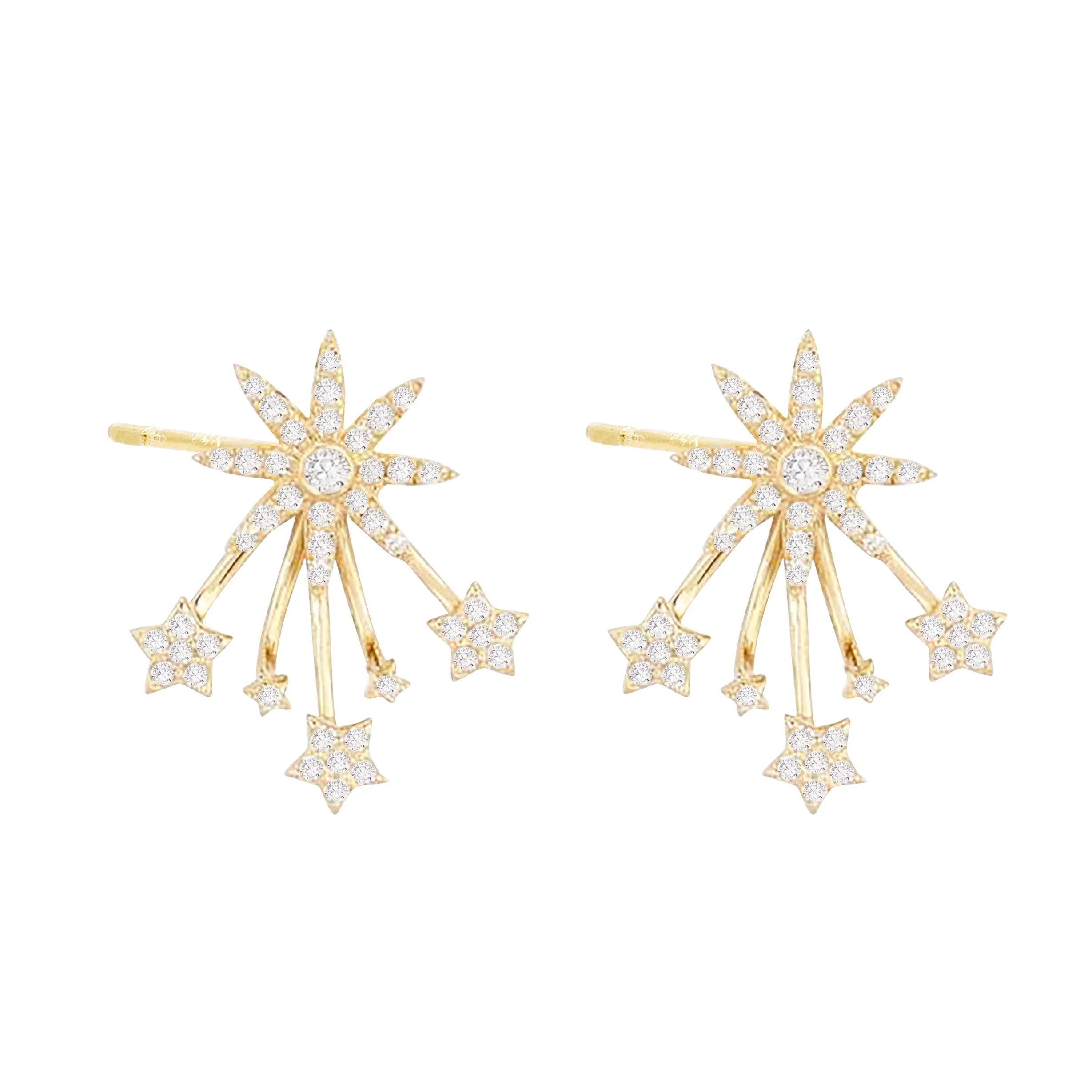 Diamond Starburst Ear Jacket Stud Earring 14K