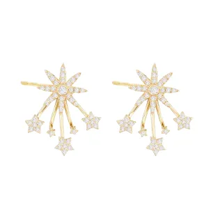 Diamond Starburst Ear Jacket Stud Earring 14K