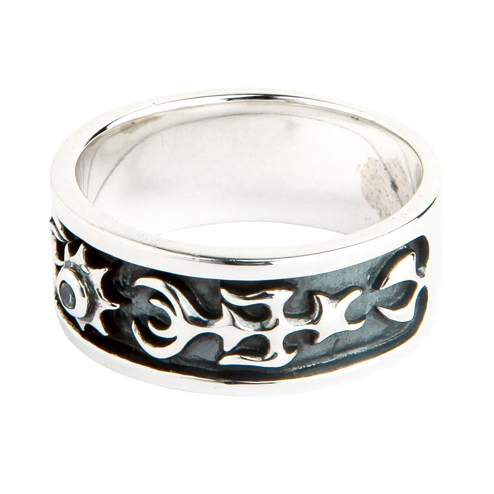 Diamond Tribal Sterling Silver Band Ring
