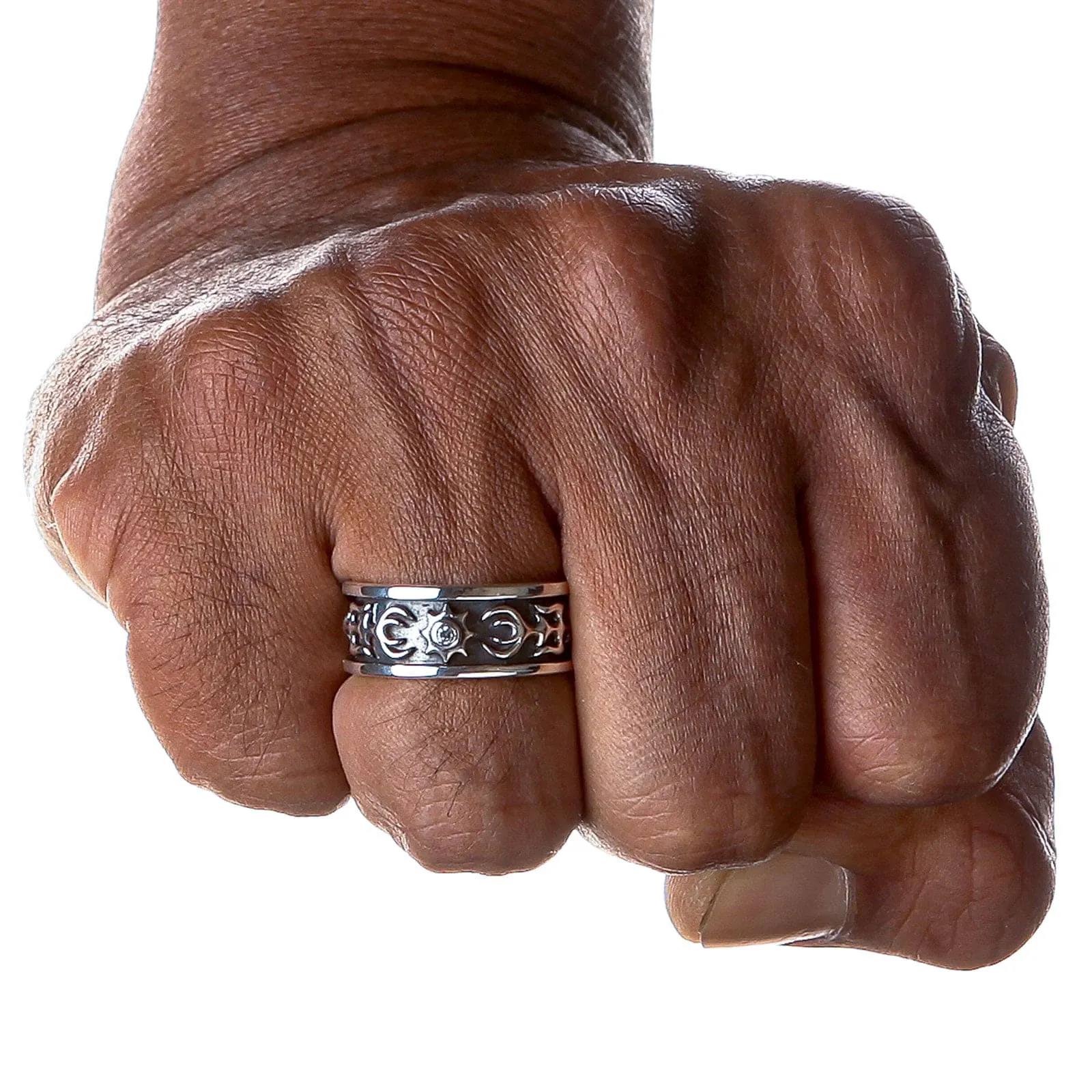 Diamond Tribal Sterling Silver Band Ring