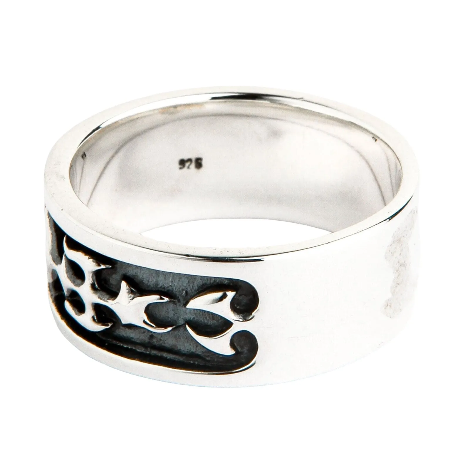 Diamond Tribal Sterling Silver Band Ring