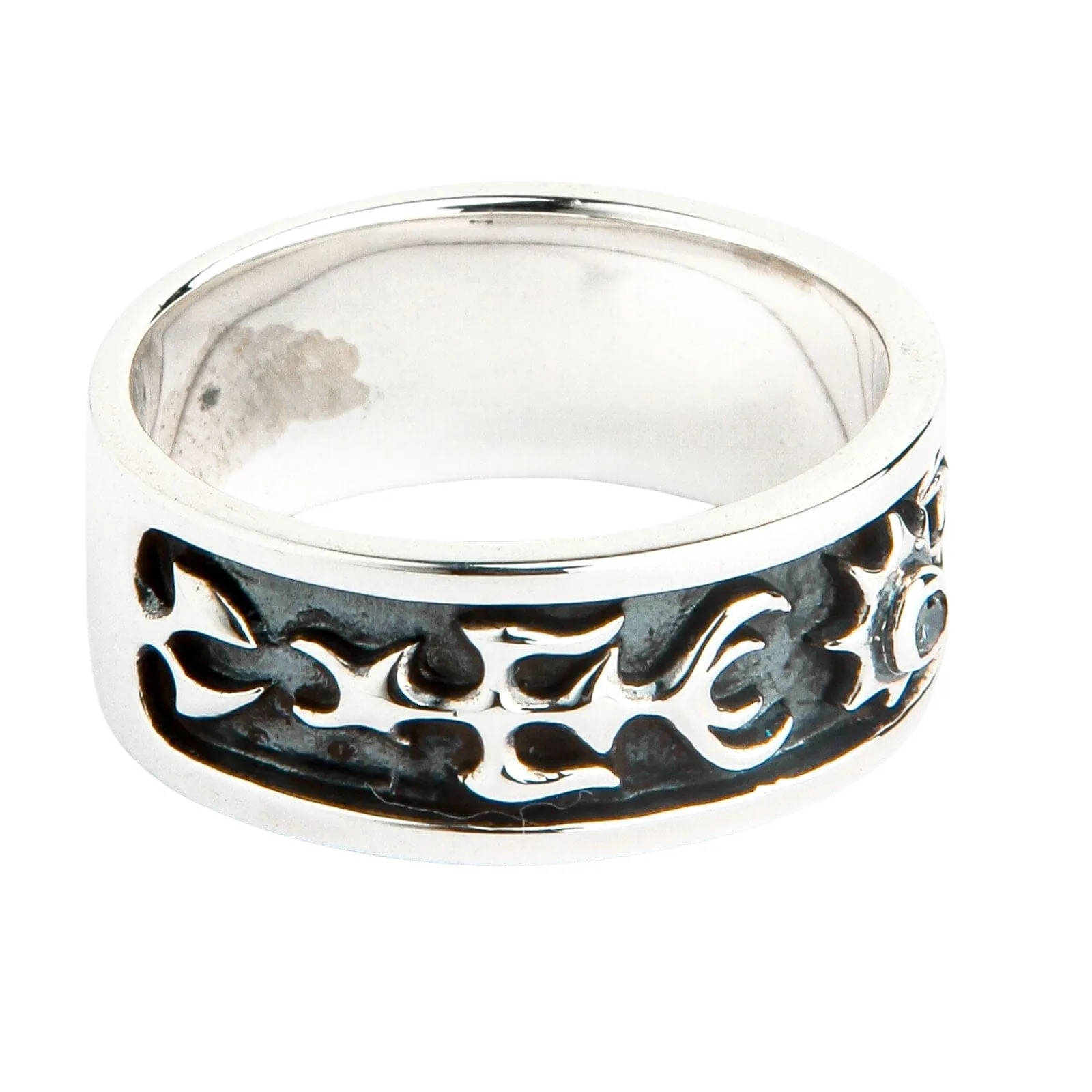 Diamond Tribal Sterling Silver Band Ring