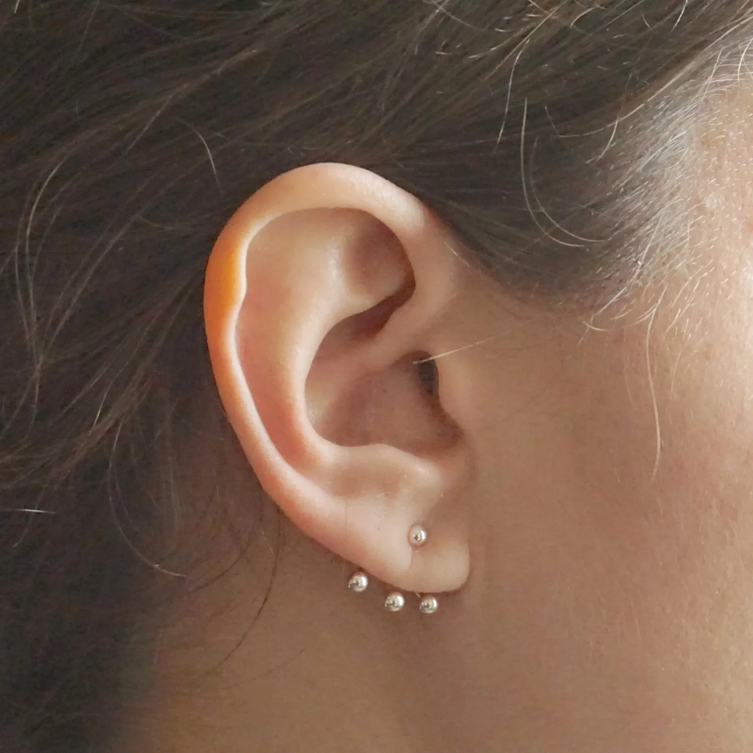 Distinctively Modern Hand-Made Short Ball Ear Jacket Stud Earrings 0264