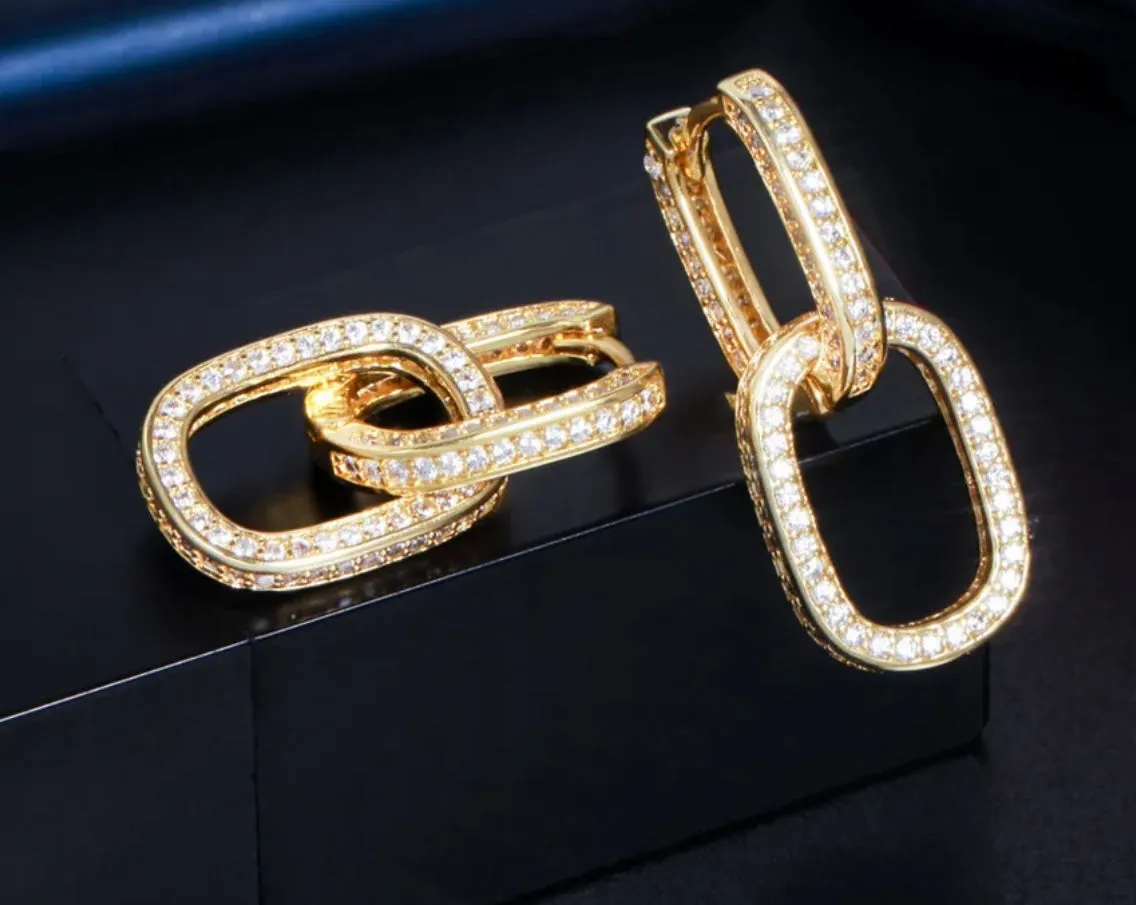 Double Cuban Link Chain Huggie Drop Earrings 1.18”