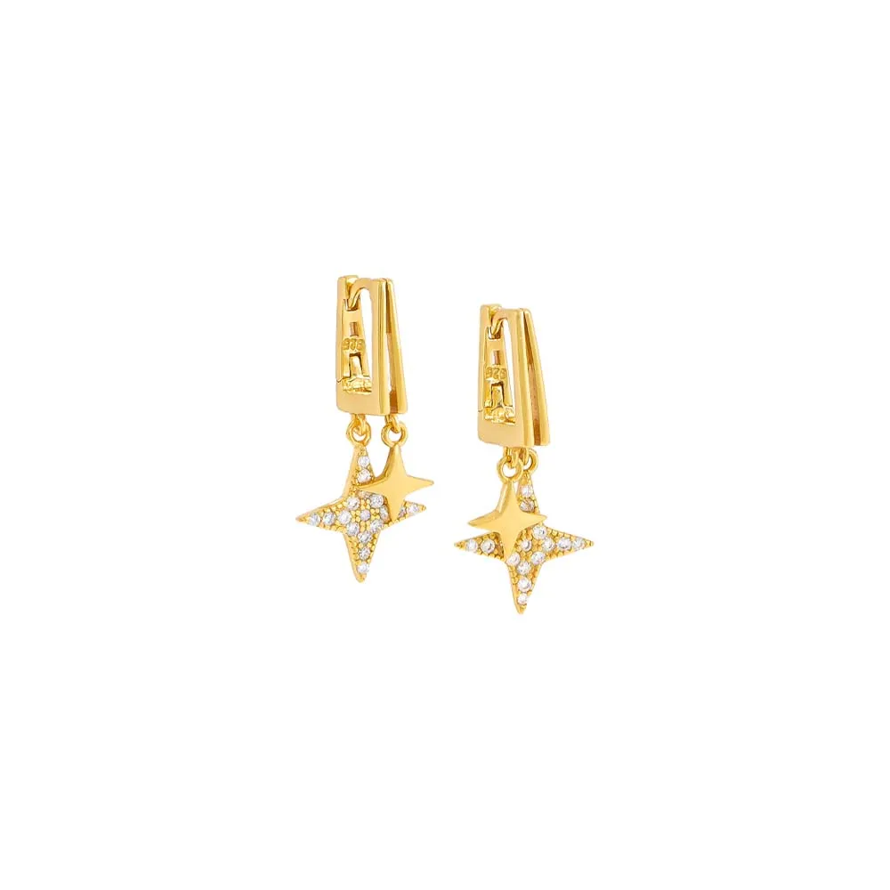 Double Dangling North Star Huggie Earring